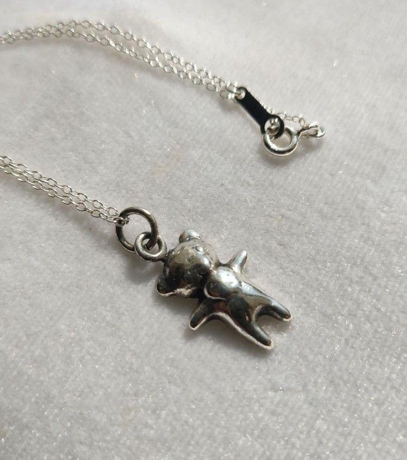 ☆特価☆ハンドメイド純銀製クマモチーフネックレスシルバー925チェーン付