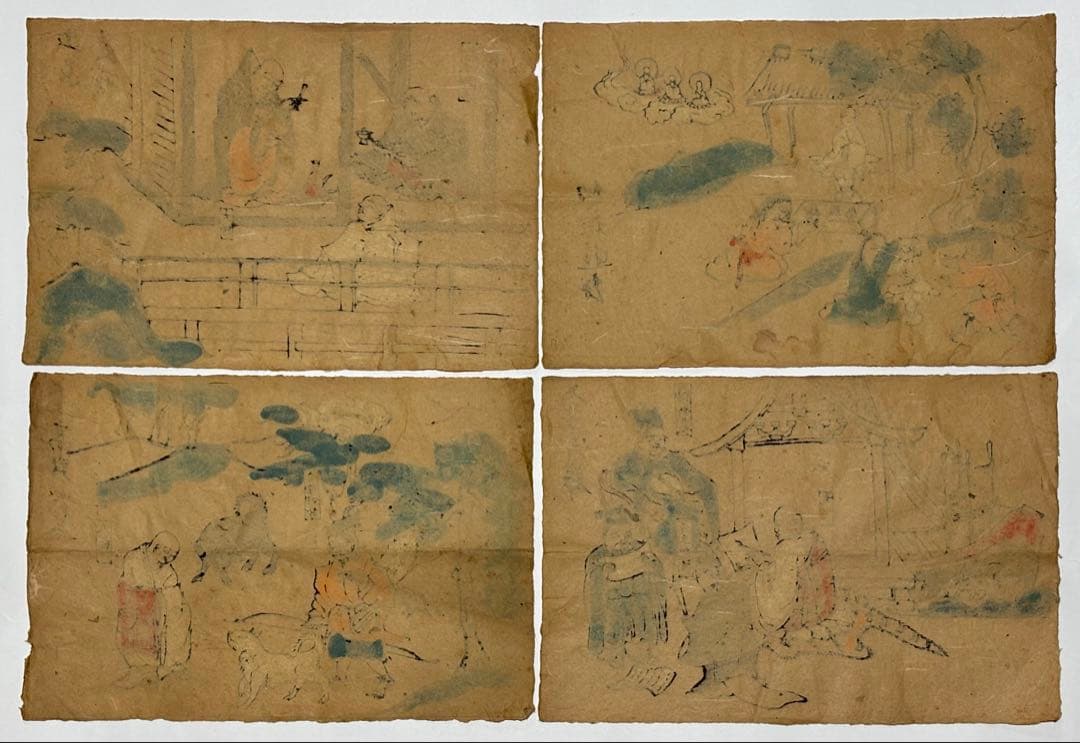 「合羽刷り 弘法大師木版画」江戸時代 4種4枚|木版刷り 空海 真言宗 高野山