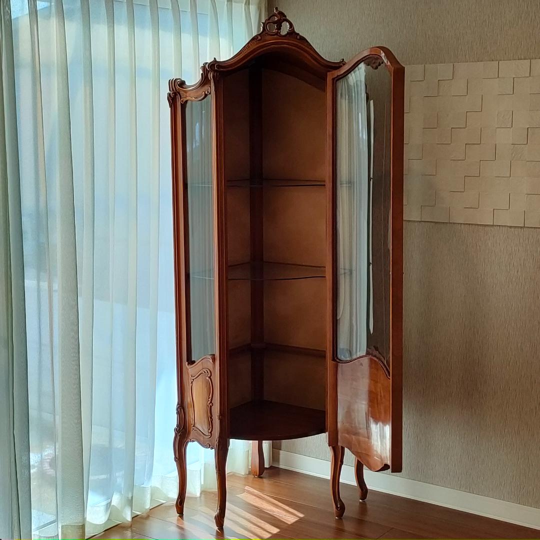 アンティーク　コーナーキャビネット　ガラスショーケース　猫脚