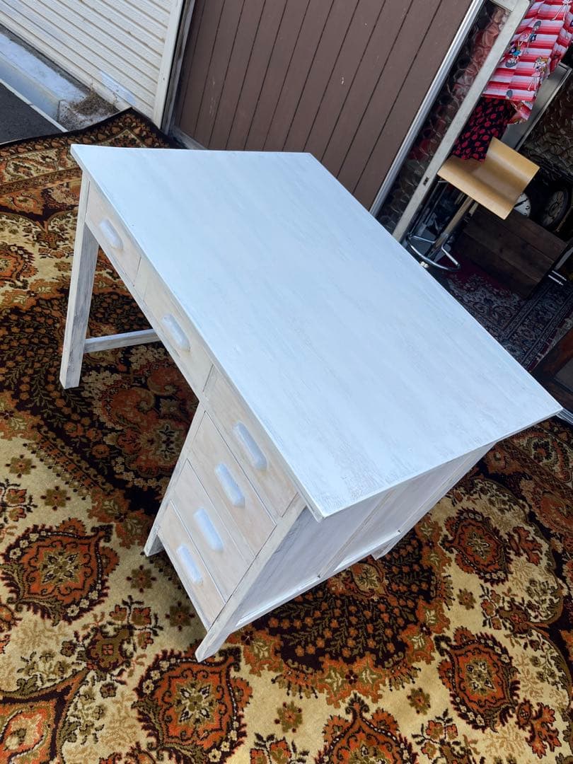 勉強机 学習机 デスク 事務机 昭和レトロ 当時物 インテリア 古道具 白