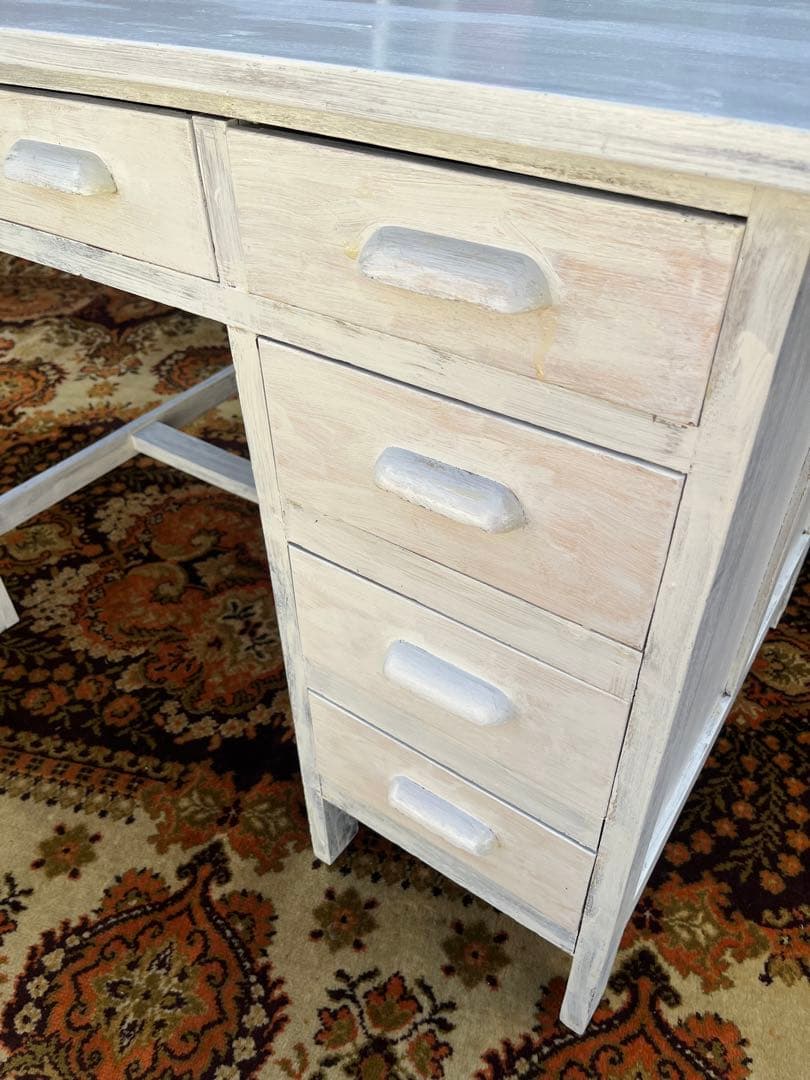 勉強机 学習机 デスク 事務机 昭和レトロ 当時物 インテリア 古道具 白