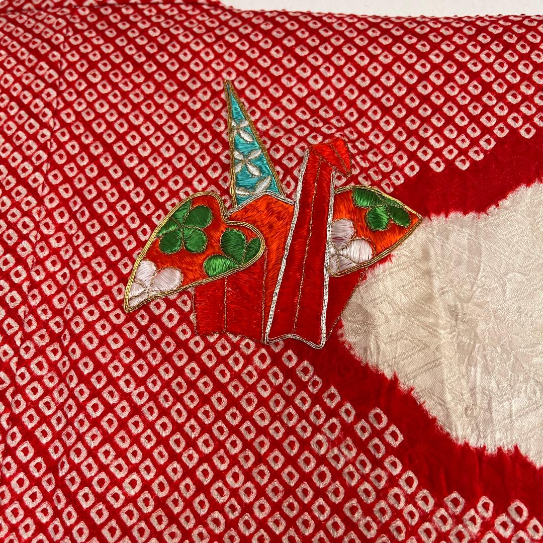 最高級 総絞り 七五三 7歳 着物 長襦袢セット 豪華刺繍 雲取り 鶴 赤