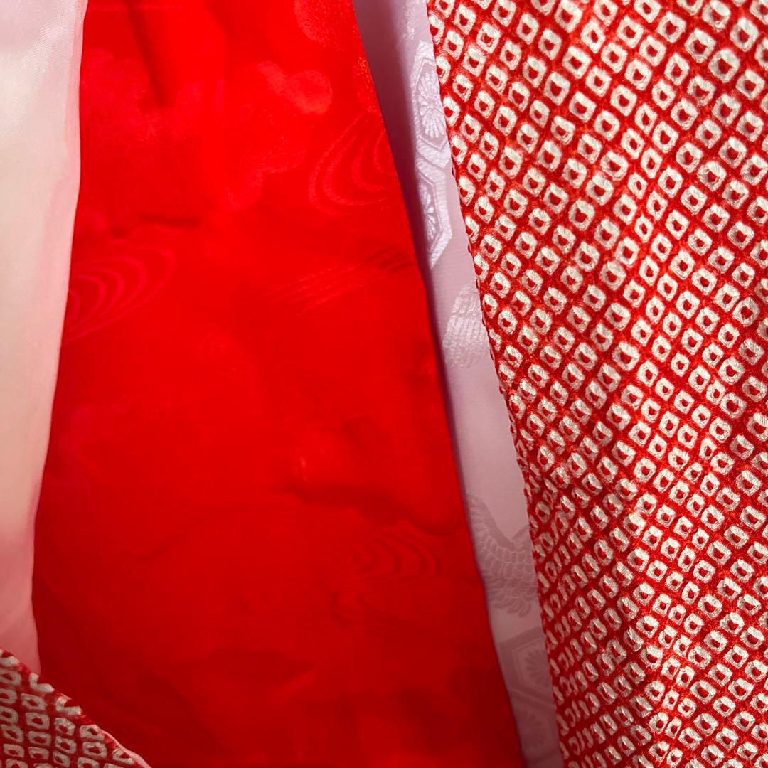 最高級 総絞り 七五三 7歳 着物 長襦袢セット 豪華刺繍 雲取り 鶴 赤