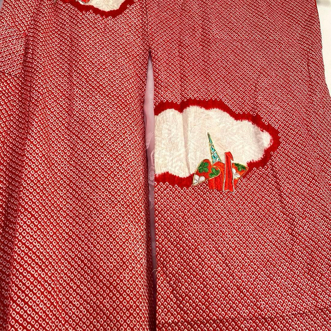 最高級 総絞り 七五三 7歳 着物 長襦袢セット 豪華刺繍 雲取り 鶴 赤