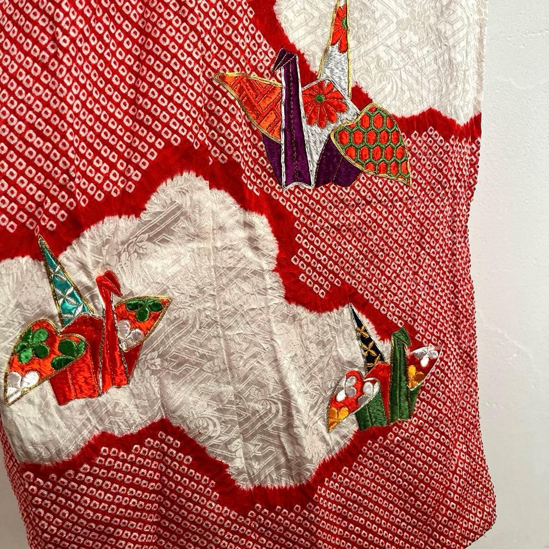 最高級 総絞り 七五三 7歳 着物 長襦袢セット 豪華刺繍 雲取り 鶴 赤