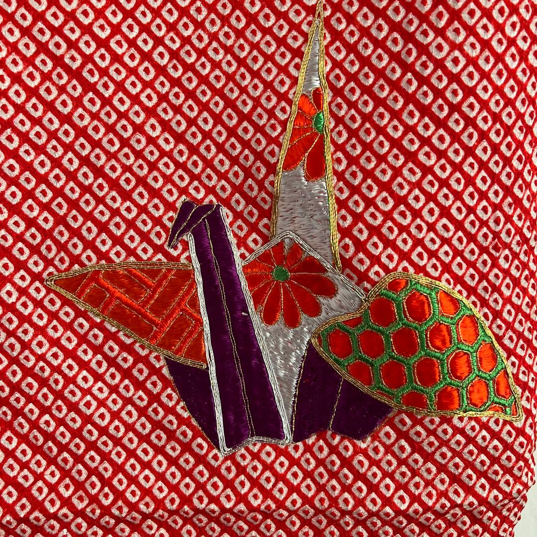 最高級 総絞り 七五三 7歳 着物 長襦袢セット 豪華刺繍 雲取り 鶴 赤