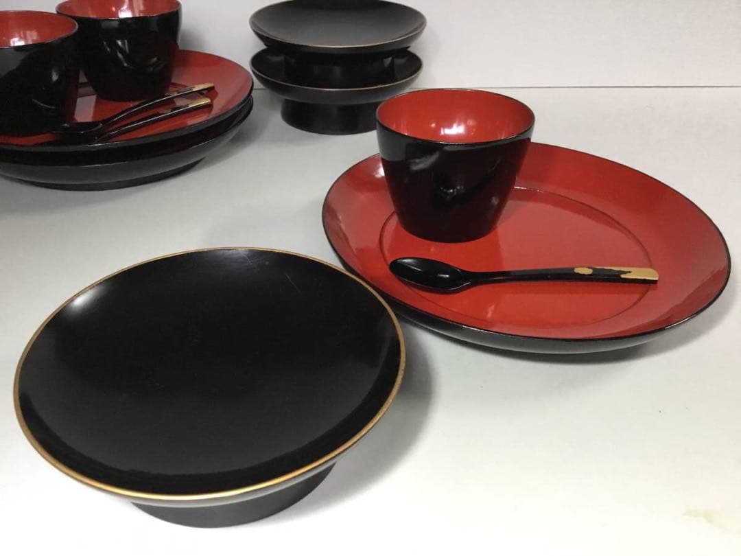 時代漆器◆３種セット◆蕎麦猪口 椿皿 ７寸皿 向付 木製 漆塗 アンティーク