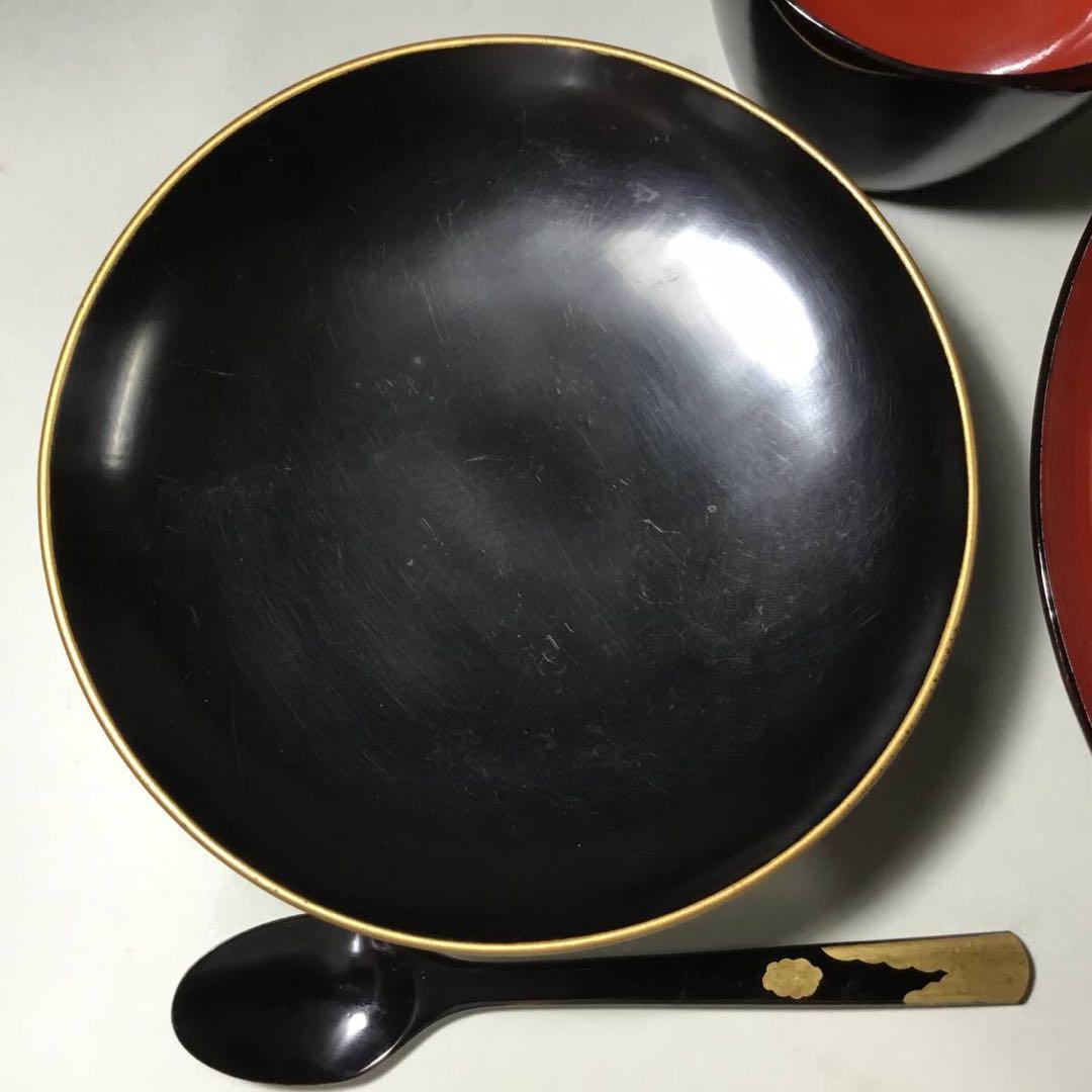 時代漆器◆３種セット◆蕎麦猪口 椿皿 ７寸皿 向付 木製 漆塗 アンティーク