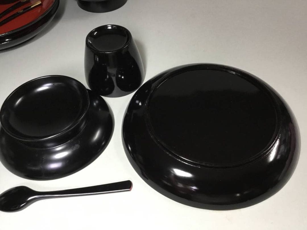 時代漆器◆３種セット◆蕎麦猪口 椿皿 ７寸皿 向付 木製 漆塗 アンティーク
