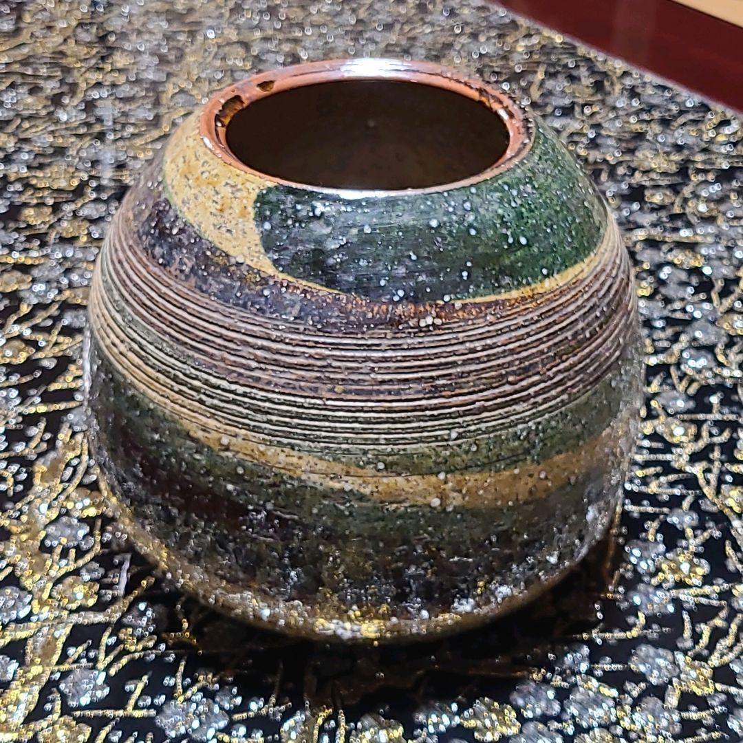 信楽 三彩 陶器の花瓶 高さ17cm 幅21cm