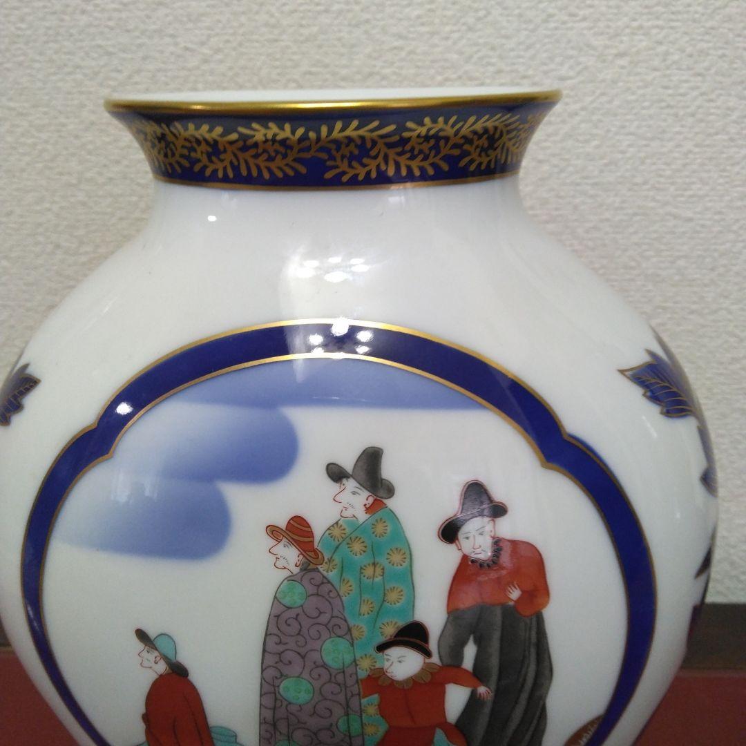 （値下げ）香蘭社　南蛮船　花瓶　花器和蘭陀人　南蛮渡来　オランダ船　未使用　美品