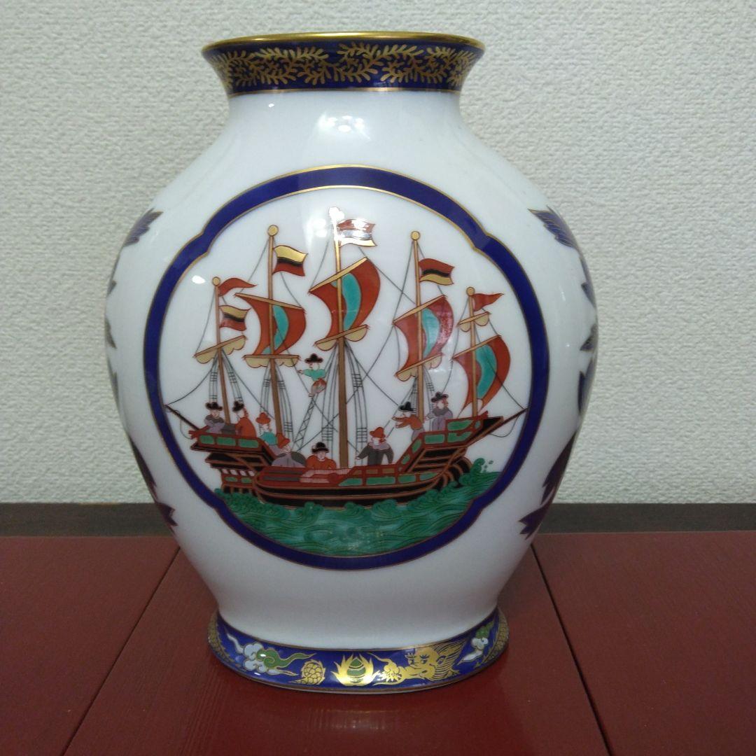 （値下げ）香蘭社　南蛮船　花瓶　花器和蘭陀人　南蛮渡来　オランダ船　未使用　美品