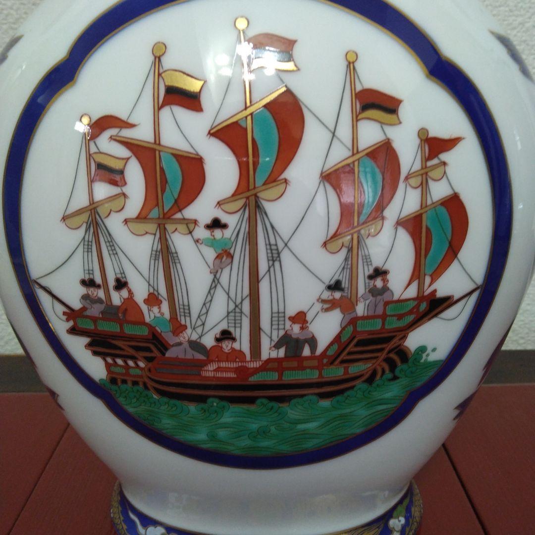 （値下げ）香蘭社　南蛮船　花瓶　花器和蘭陀人　南蛮渡来　オランダ船　未使用　美品