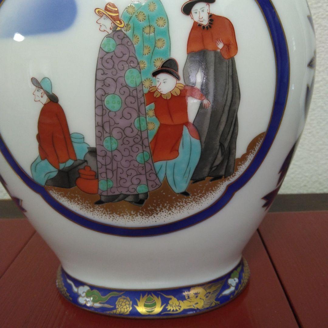 （値下げ）香蘭社　南蛮船　花瓶　花器和蘭陀人　南蛮渡来　オランダ船　未使用　美品