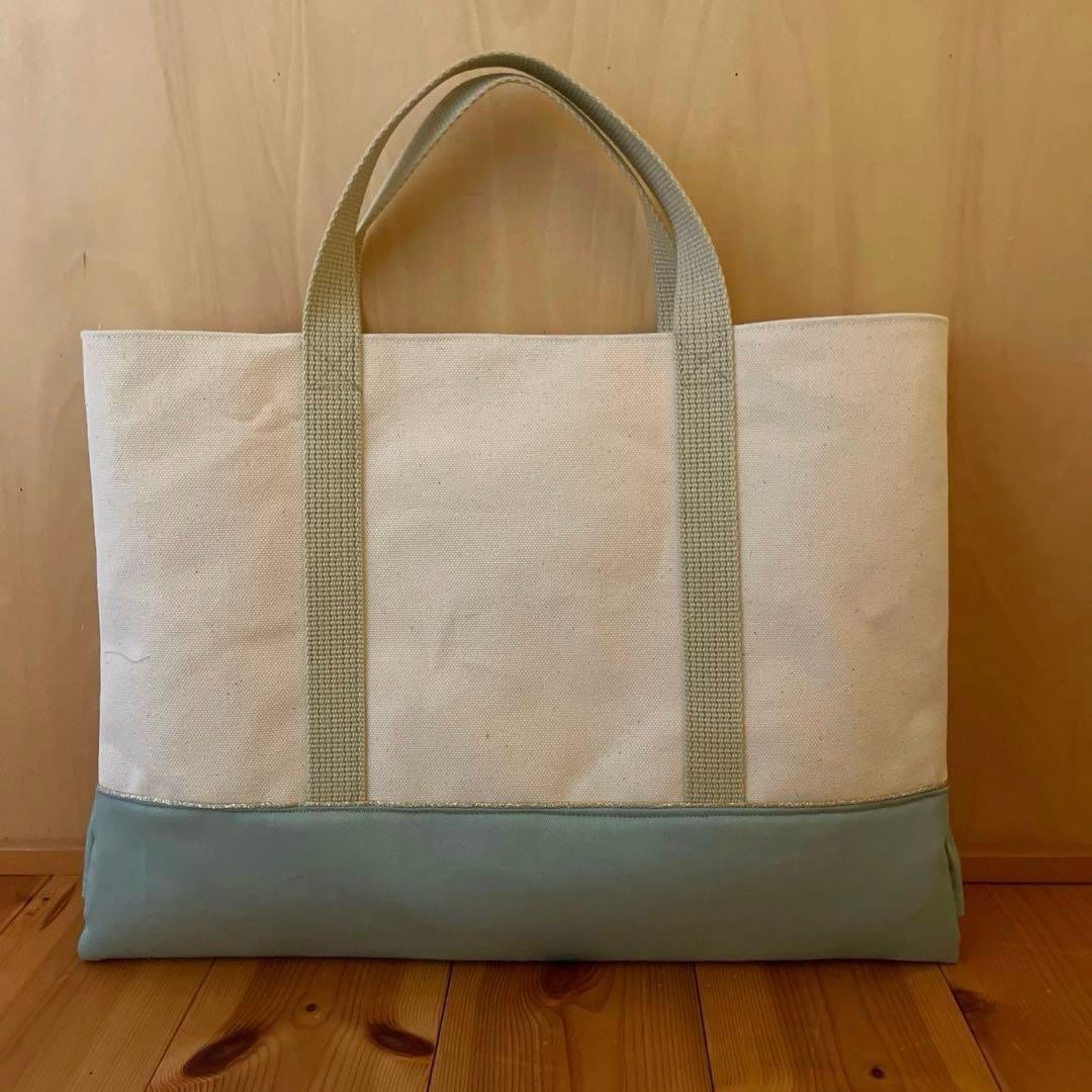 帆布とスモーキーグリーンフリルのトートバッグ風　入園入学グッズ　オーダー承ります