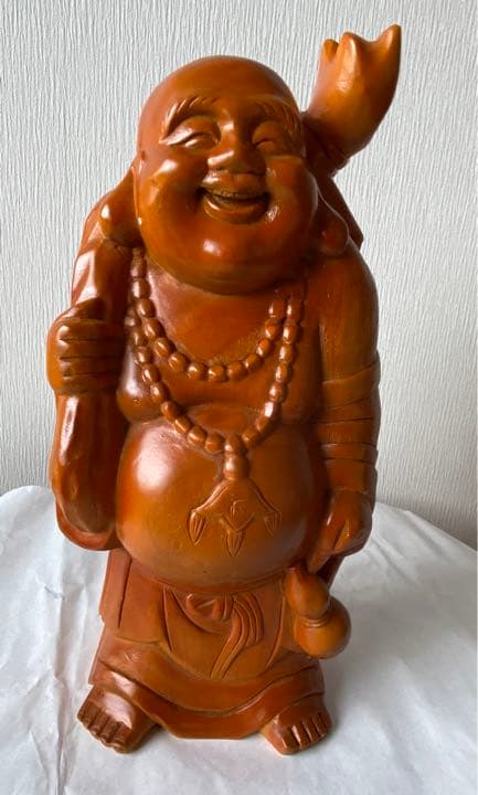 木製　大きめ　布袋立像　置物　木製彫刻