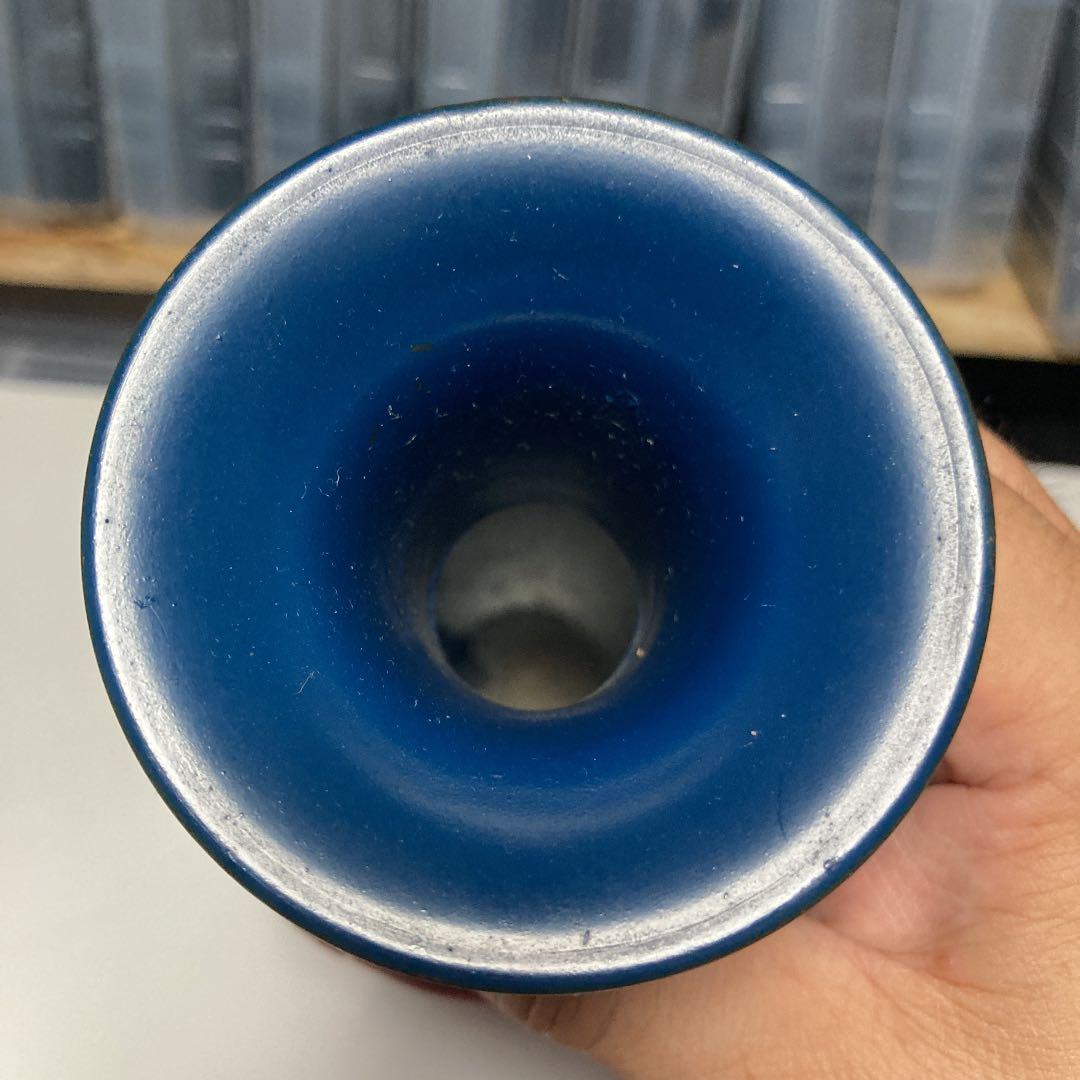 木製 花瓶 壺 銅 赤い 花模様 工芸品 木彫り 手彫り