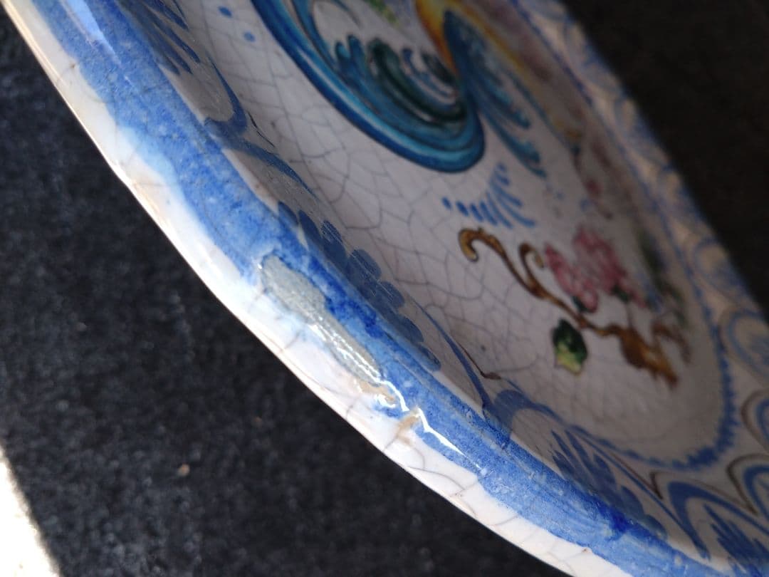 スペイン製 La Vieja España 大皿 飾り皿 鳥花柄 伝統工芸 貫入