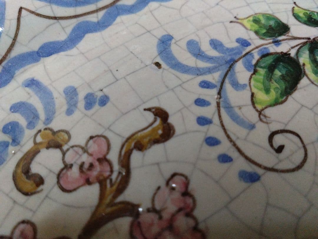 スペイン製 La Vieja España 大皿 飾り皿 鳥花柄 伝統工芸 貫入