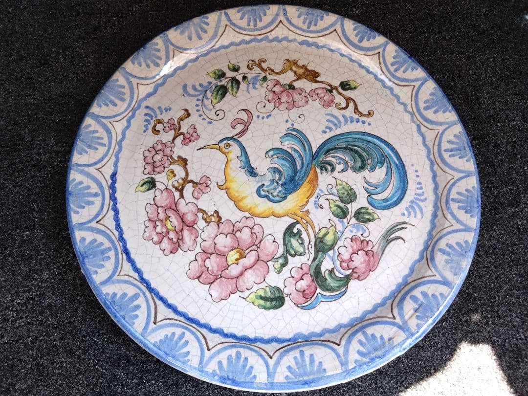 スペイン製 La Vieja España 大皿 飾り皿 鳥花柄 伝統工芸 貫入