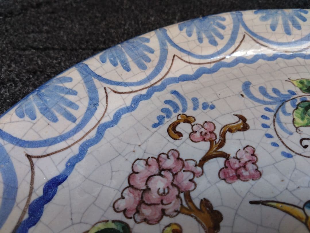 スペイン製 La Vieja España 大皿 飾り皿 鳥花柄 伝統工芸 貫入