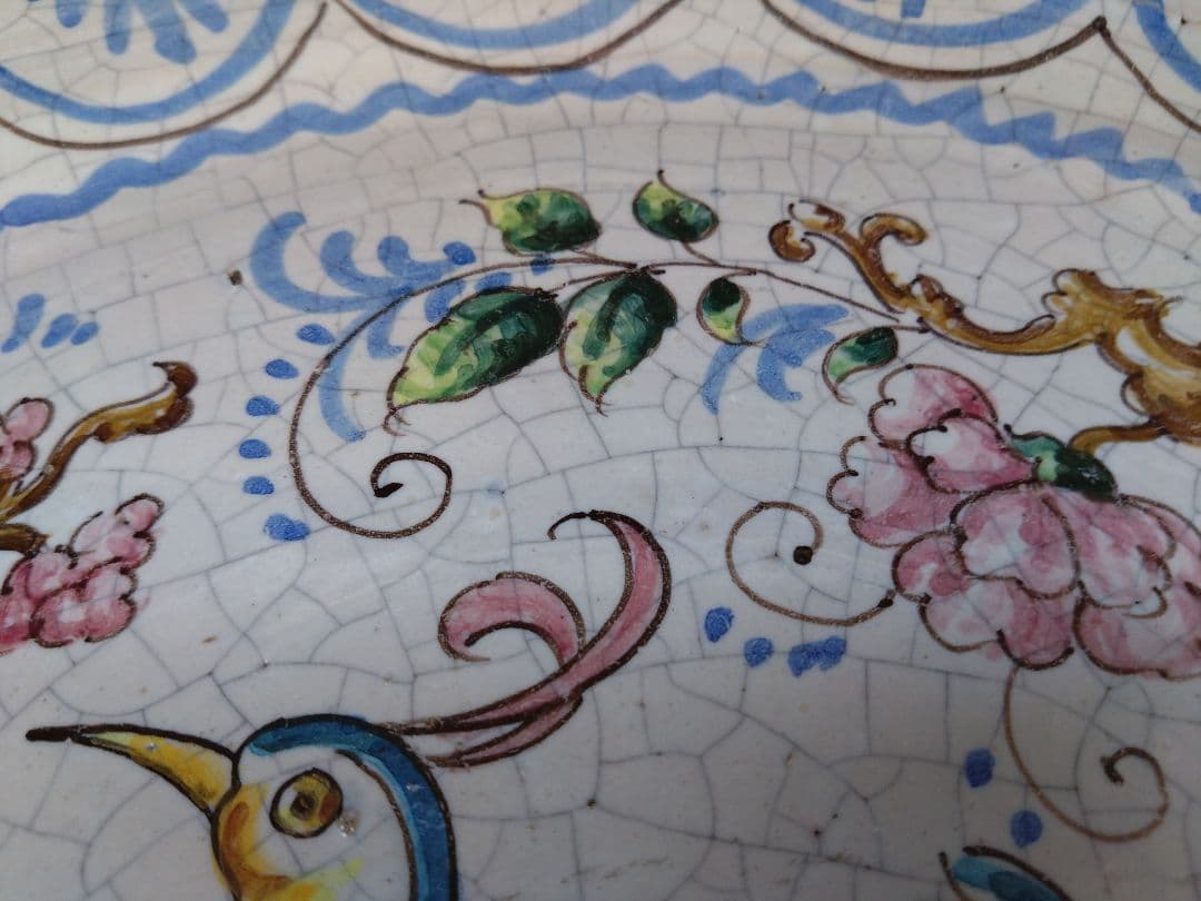 スペイン製 La Vieja España 大皿 飾り皿 鳥花柄 伝統工芸 貫入