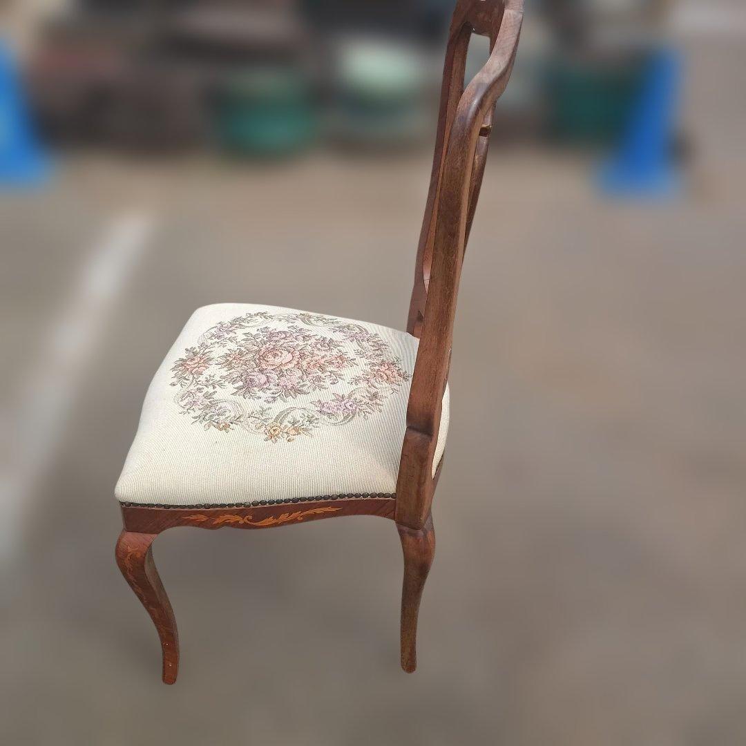 4435)アンティーク調　木象嵌の椅子　猫足　英国？　イタリア？