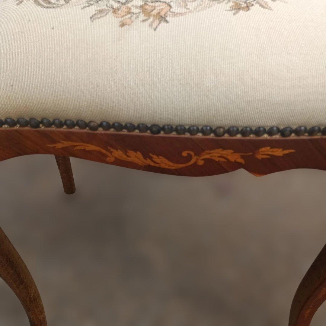 4435)アンティーク調　木象嵌の椅子　猫足　英国？　イタリア？