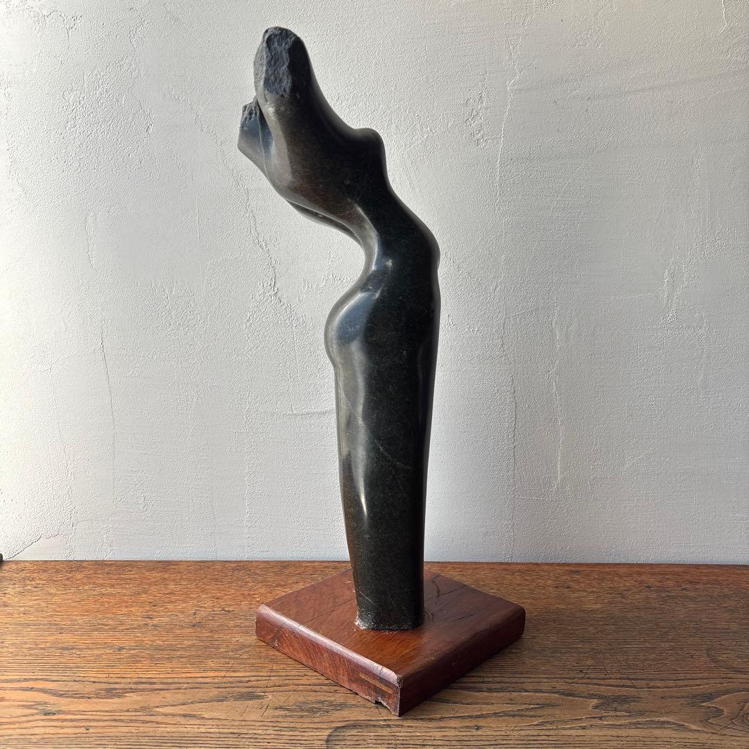 天然石 石像 モダンアート 彫刻 ヴィンテージ 木製台座 ディスプレイ トルソー