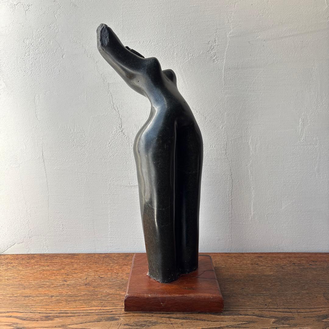 天然石 石像 モダンアート 彫刻 ヴィンテージ 木製台座 ディスプレイ トルソー