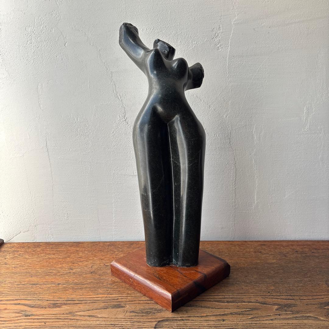 天然石 石像 モダンアート 彫刻 ヴィンテージ 木製台座 ディスプレイ トルソー