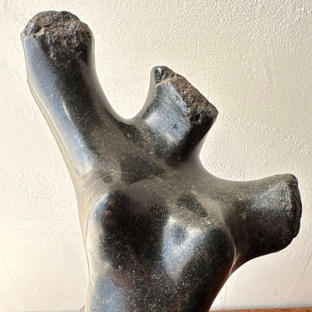 天然石 石像 モダンアート 彫刻 ヴィンテージ 木製台座 ディスプレイ トルソー