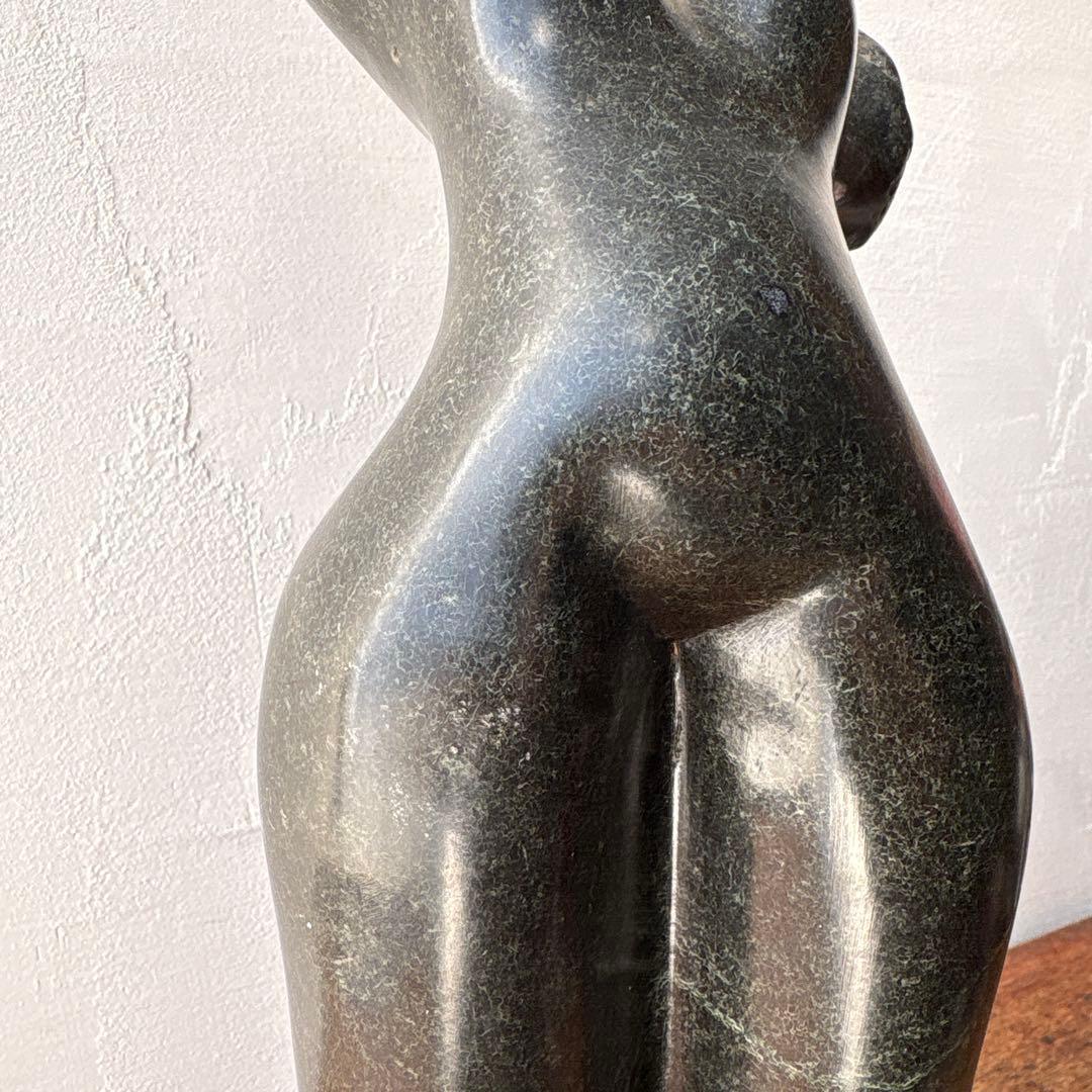 天然石 石像 モダンアート 彫刻 ヴィンテージ 木製台座 ディスプレイ トルソー