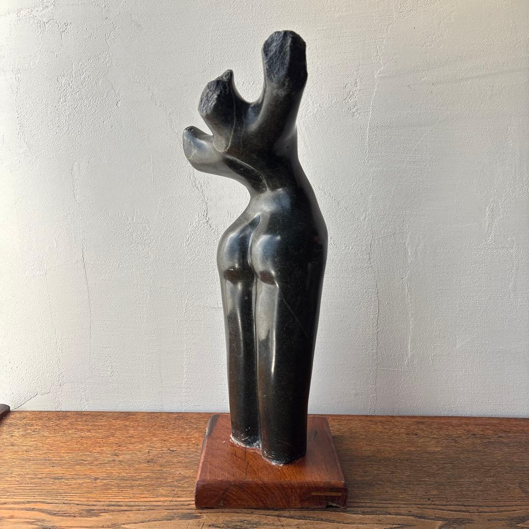 天然石 石像 モダンアート 彫刻 ヴィンテージ 木製台座 ディスプレイ トルソー