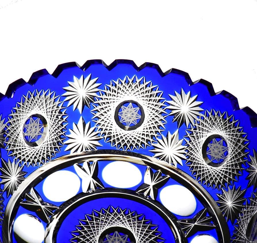 オールド・バカラ 1890年 大型 1.4kg 青色被せ 切子鉢 アートピース