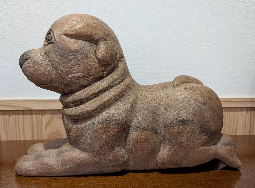 木彫り 犬 置物 大型 43cm ヴィンテージ 木製ドッグ 彫刻 オブジェ