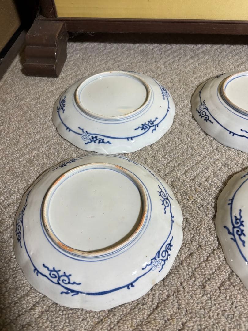 古伊万里 染付 金彩 色絵 金欄手山水図 輪花 24cm 中皿 江戸後期