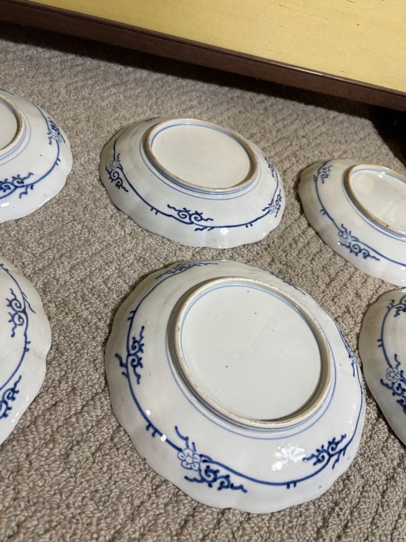 古伊万里 染付 金彩 色絵 金欄手山水図 輪花 24cm 中皿 江戸後期