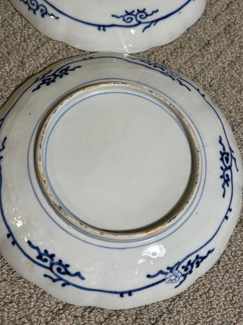 古伊万里 染付 金彩 色絵 金欄手山水図 輪花 24cm 中皿 江戸後期