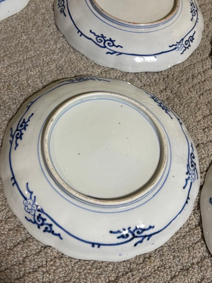 古伊万里 染付 金彩 色絵 金欄手山水図 輪花 24cm 中皿 江戸後期