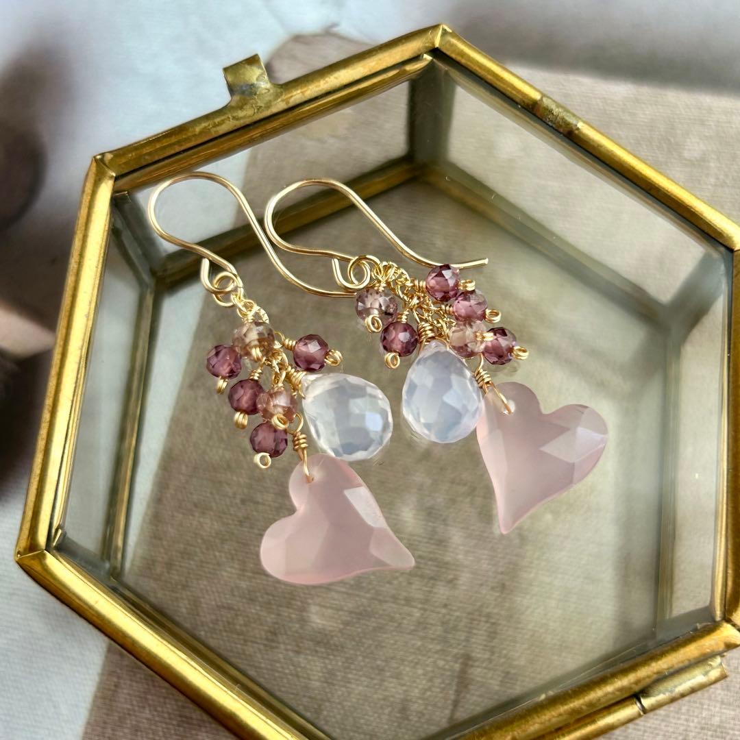 ライラックオニキス✳︎大人ハート　14kgf　天然石ピアス/イヤリング