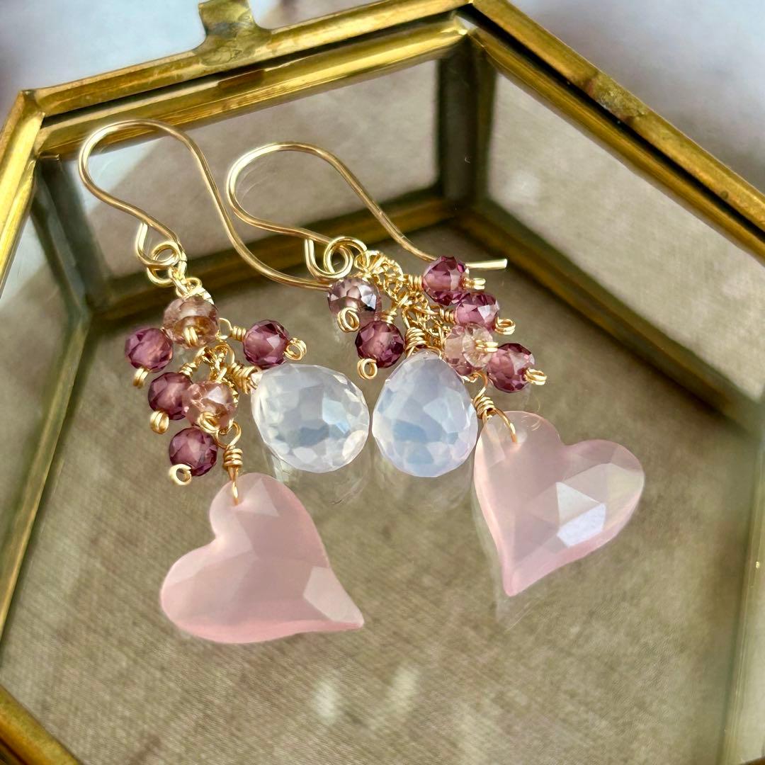 ライラックオニキス✳︎大人ハート　14kgf　天然石ピアス/イヤリング