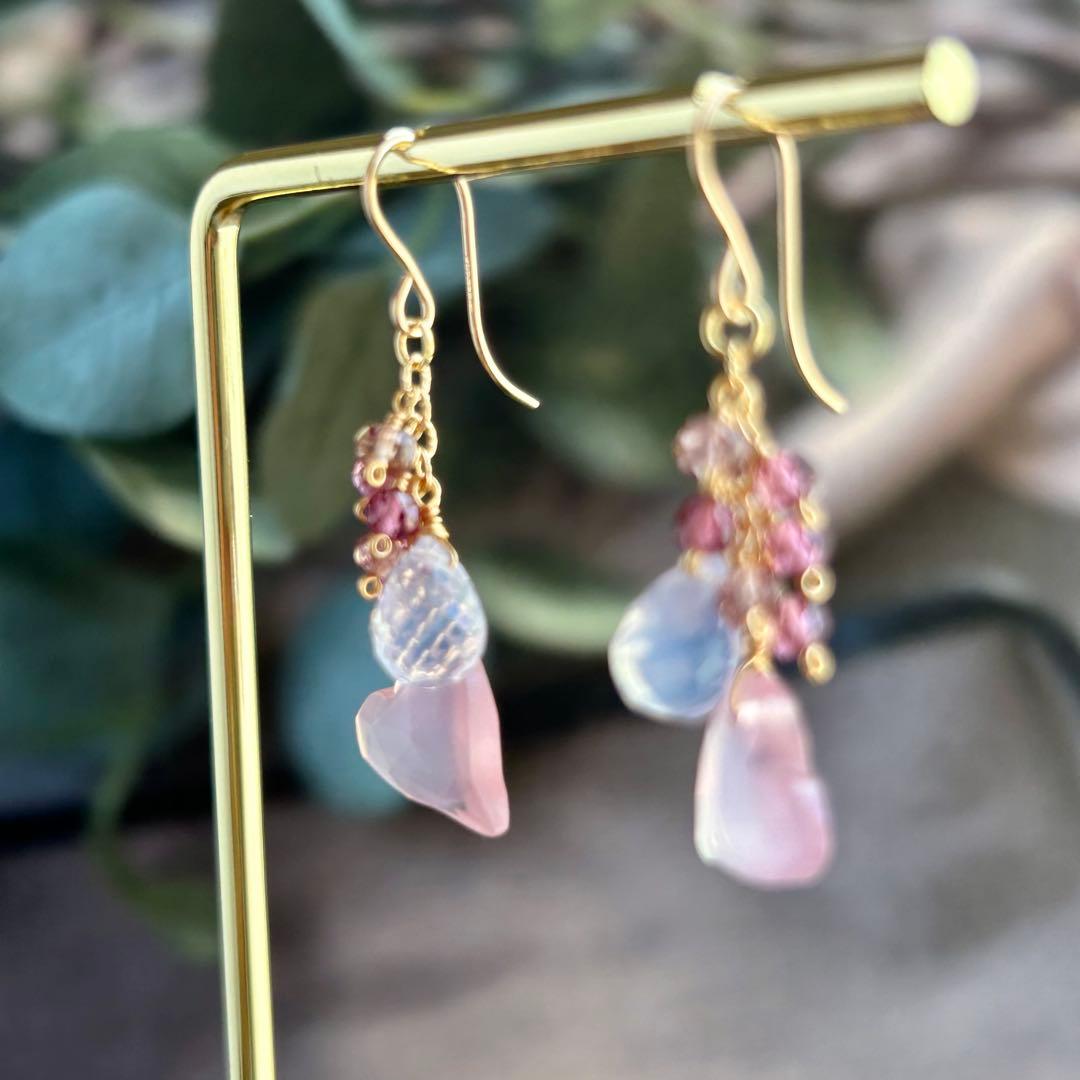 ライラックオニキス✳︎大人ハート　14kgf　天然石ピアス/イヤリング