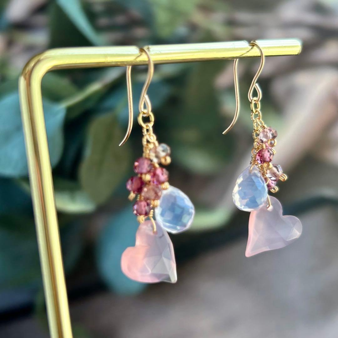 ライラックオニキス✳︎大人ハート　14kgf　天然石ピアス/イヤリング