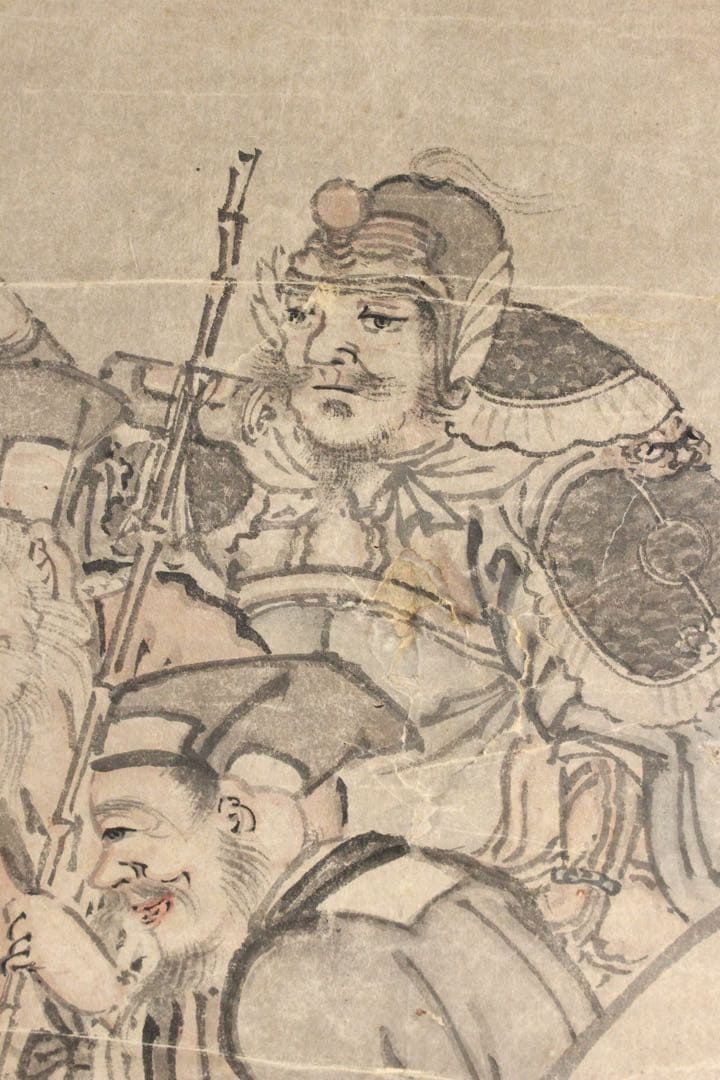 No5239掛軸　長塩雪虹　七福神図　紙本淡彩　日本画　神仏画　古美術　送料無料