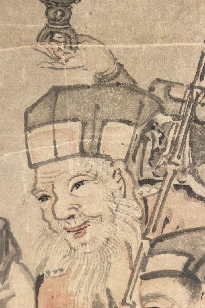No5239掛軸　長塩雪虹　七福神図　紙本淡彩　日本画　神仏画　古美術　送料無料