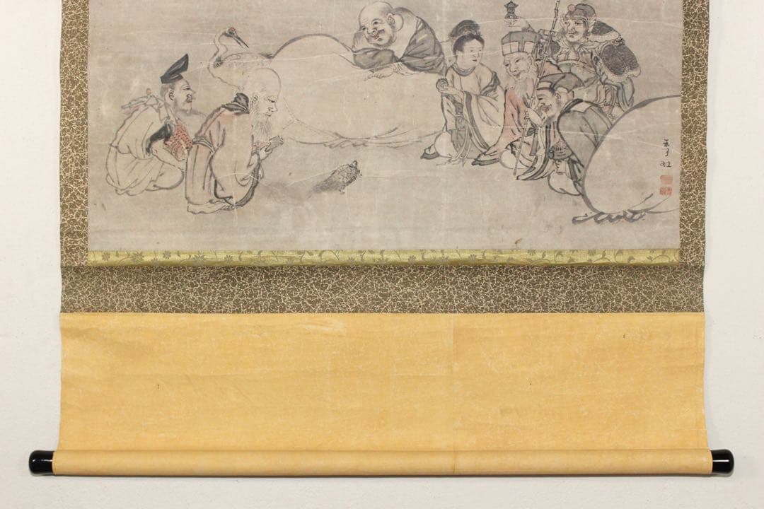 No5239掛軸　長塩雪虹　七福神図　紙本淡彩　日本画　神仏画　古美術　送料無料