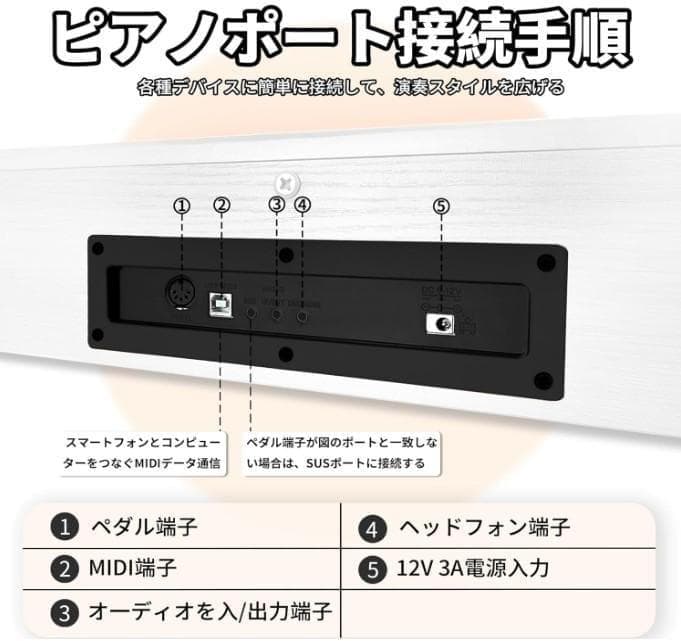 IKTMI ホワイト 電子ピアノ　88鍵盤　MIDI対応　ga3-1