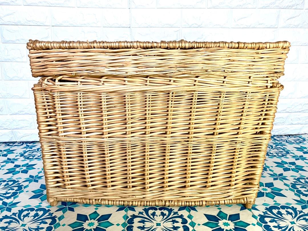 A*【ヴィンテージ】大きなウィロー収納バスケット インテリア 店舗什器