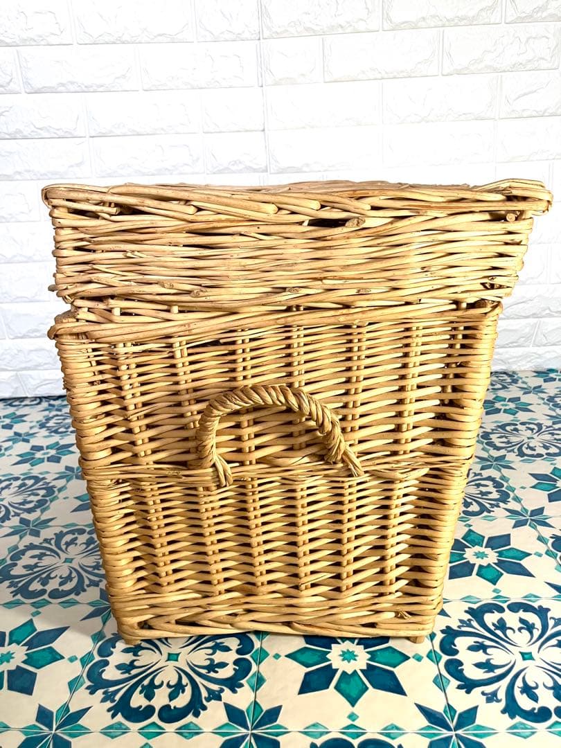 A*【ヴィンテージ】大きなウィロー収納バスケット インテリア 店舗什器
